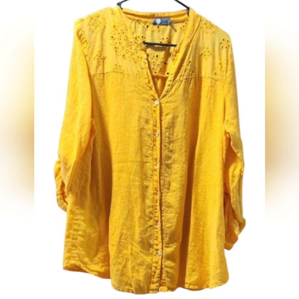 100% Linen M Made in Italy yellow Buttoned Blouse